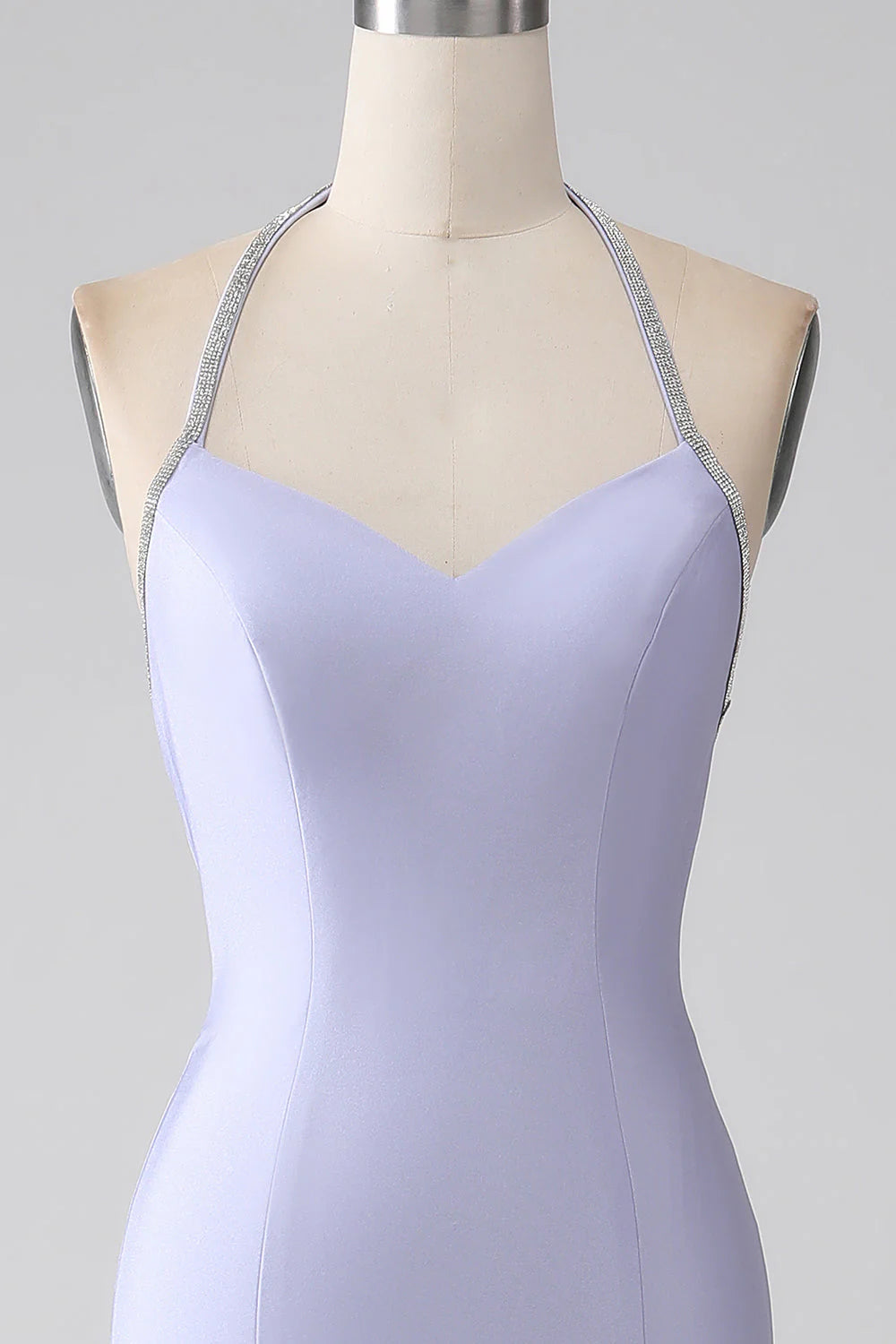 Lilac Mermaid V-Neck Halter Neck Backless Slim-fit Long Prom Dress