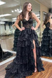 Princess Lace Tiered Stunning  Prom Dress With Lace Ruffles