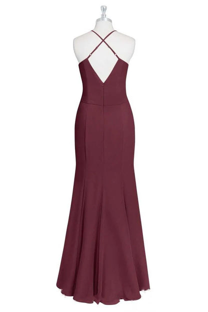 Burgundy Halter Spaghetti Straps  Mermaid Long Bridesmaid Dress