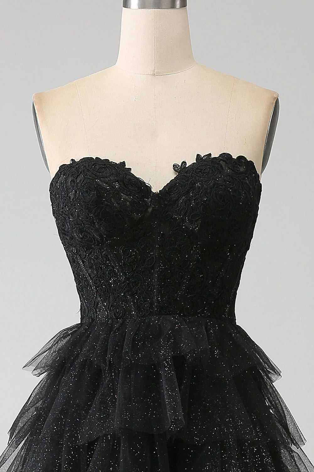 Glitter Sweetheart A-Line Off-the-Shoulder Black Corset Floor-Length Prom Dress with Slit