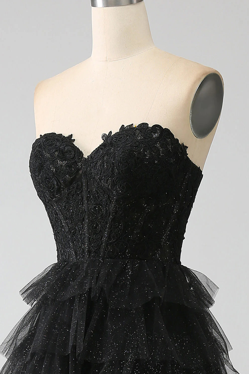Glitter Sweetheart A-Line Off-the-Shoulder Black Corset Floor-Length Prom Dress with Slit