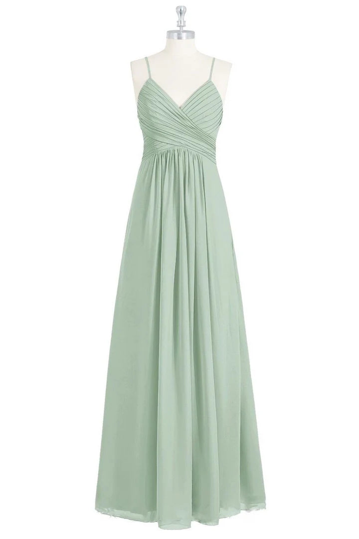 Spaghetti Straps Backless Long Bridesmaid Dress