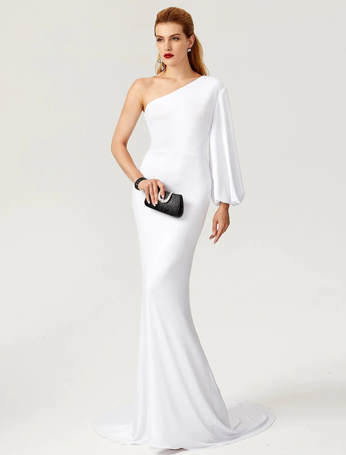 Mermaid / Trumpet Celebrity Style Dress Engagement Court Train Long Sleeve One Shoulder Jersey with Pleats