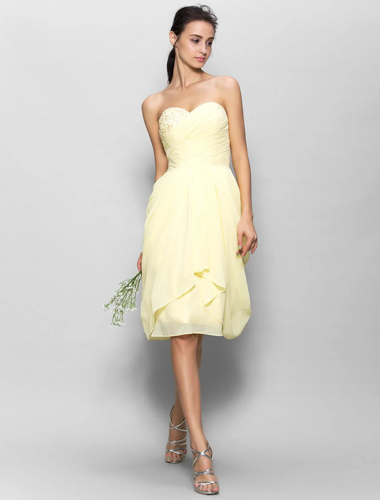 A-Line Sweetheart Neckline Knee Length Chiffon Bridesmaid Dress with Appliques