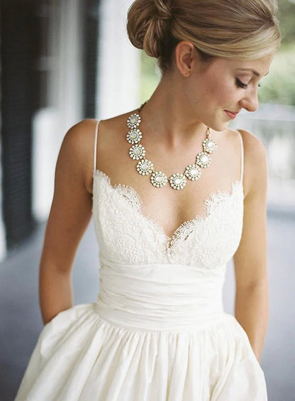 A-line Sleeveless Spaghetti Strap Lace Wedding Dress