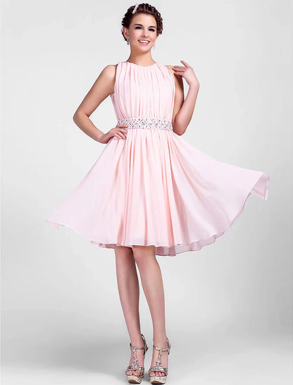 Ball Gown Cute Homecoming Cocktail Party Sleeveless Knee Length Chiffon with Beading Draping