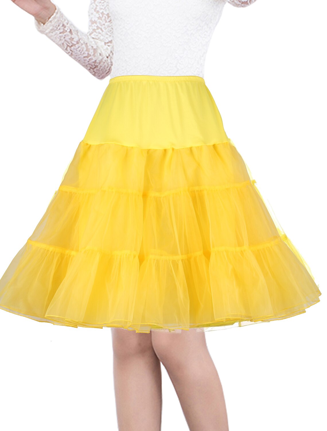 Girl Under Skirt Petticoat Hoop Skirt Half Slip Knee Length Solid Colored Petticoat