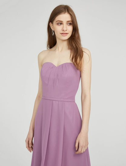 Sheath / Column Sweetheart Neckline Asymmetrical Chiffon Bridesmaid Dress