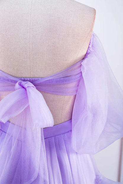 Off the Shoulder Ruffles Prom Dress with Slit