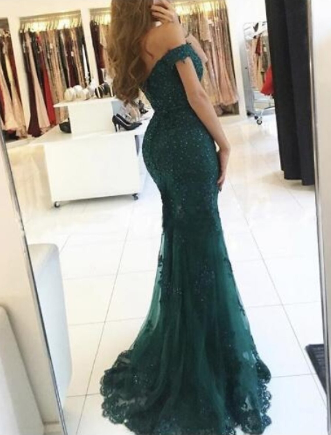 Sheath Mermaid Glitter Sparking Sequins Off the Shoulder Prom Formal Evening Dress Short Sleeve Sweep Train Prom Dress with Appliques