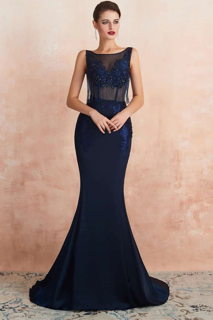 Beaded Fringe Long Mermaid Dress
