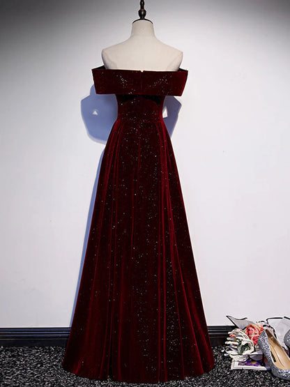 Autumn Winter Wedding Guests Dress A-Line Off Shoulder Velvet Long Length Formal Evening Dress