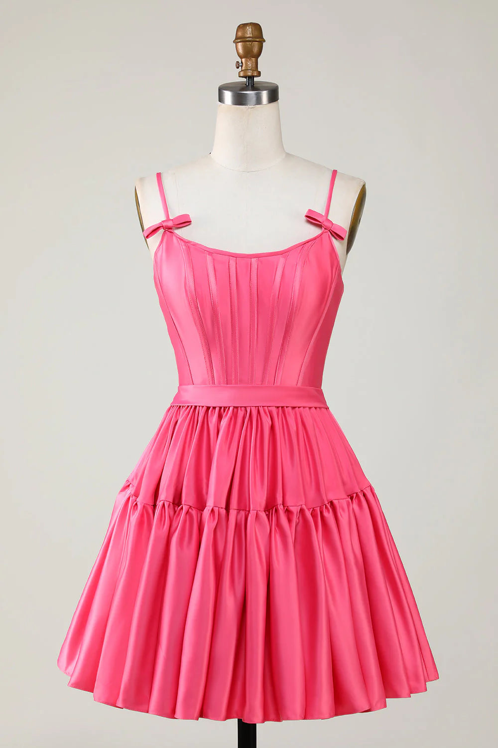 Hot Pink Trendy A-Line Spaghetti Straps Lace-Up Back Short Homecoming Dress