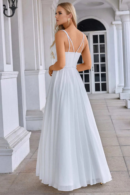 Chiffon Surplice Neck A-Line Long Dress with Spaghetti Straps