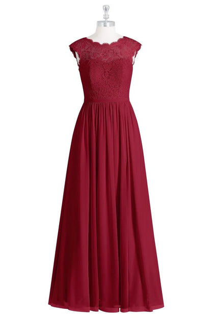 Crew Neck Cap Sleeve Long Bridesmaid Dress with Slit