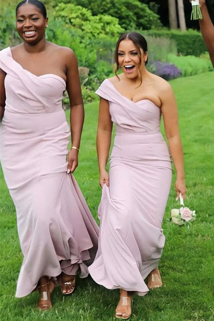 Dusky Pink One-Shoulder  Sleeveless Mermaid Long Bridesmaid Dress