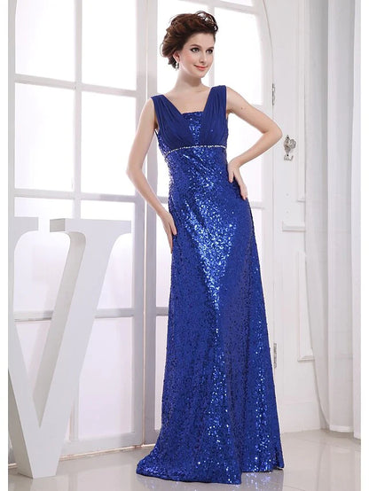 Sheath / Column Sparkle Wedding Guest Engagement Formal Evening Dress V Neck Sleeveless Floor Length Chiffon with Beading