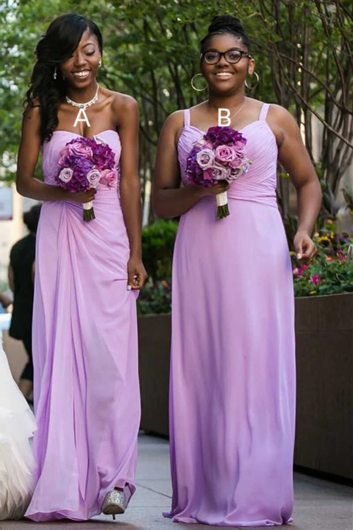 V-Neck/Square neck/One-Shoulder/Off-the-Shoulder Mismatched Light Purple Chiffon Long Bridesmaid Dress