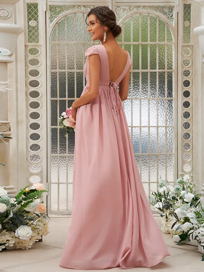 A-Line Princess Chiffon Ruffles V-neck Sleeveless Bridesmaid Dresses