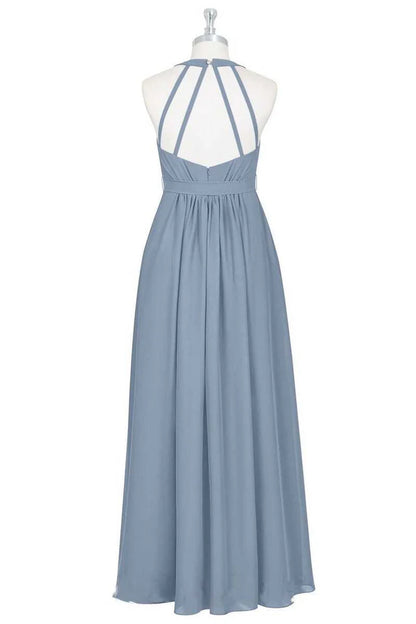 Dusty Blue V-Neck Halter Backless Pleats Maternity Bridesmaid Dress