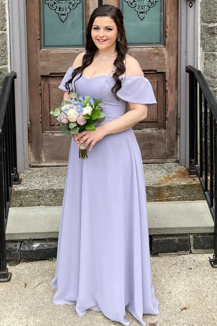 Lavender Chiffon Off-the-Shoulder Ruffled A-Line Bridesmaid Dress