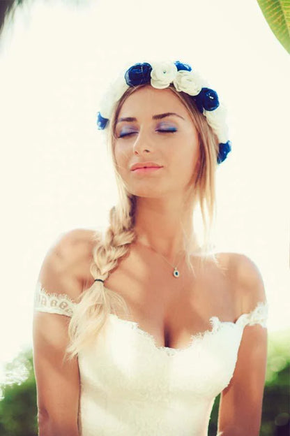 Beach Lace Off The Shoulder Long Chiffon Wedding Dresses