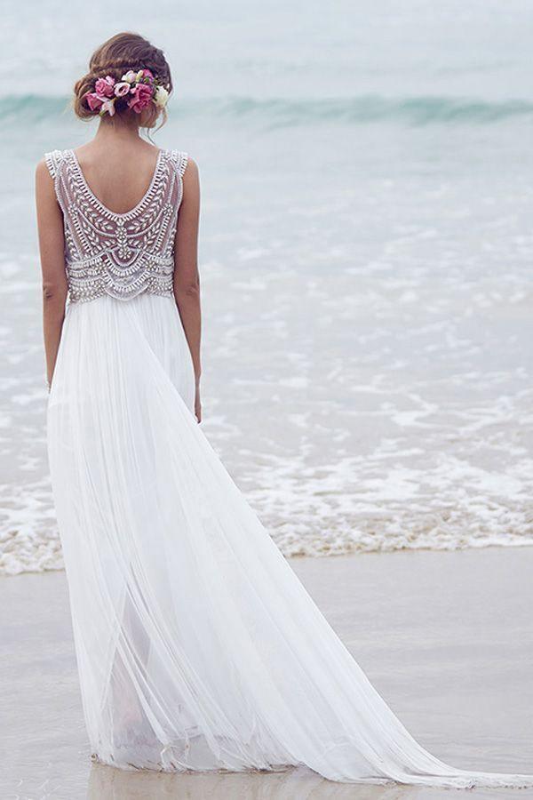 Beach Wedding Dresses A-line V-neck Short Train Sexy Bridal Gown