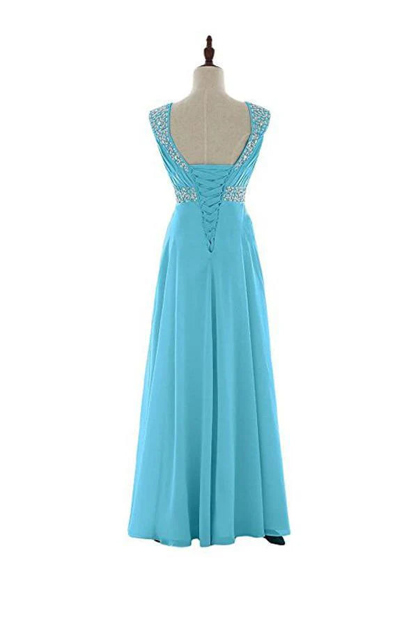 Beaded Chiffon Prom Dresses 2016 Long Bridesmaid Party Dresses