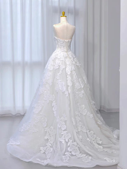 Wedding Dress A-Line Tulle Lace Sweep Atmosphere Elegant Train Long Dress