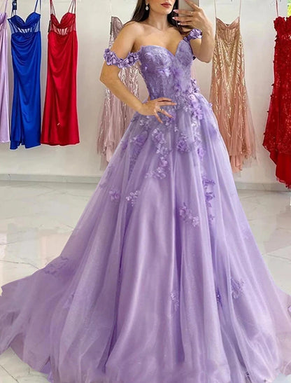 December Wedding Guest Dress Prom Dresses A-Line Elegant Dress Formal Sweep / Brush Train Sleeveless Sweetheart Tulle Pleats Sequin Appliques Prom Dresses