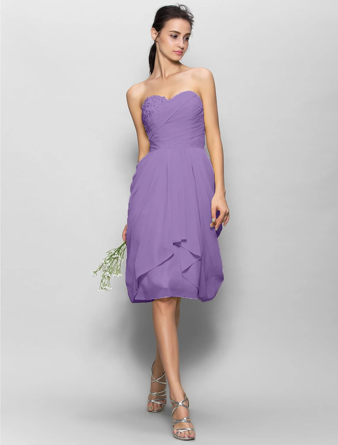 A-Line Sweetheart Neckline Knee Length Chiffon Bridesmaid Dress with Appliques