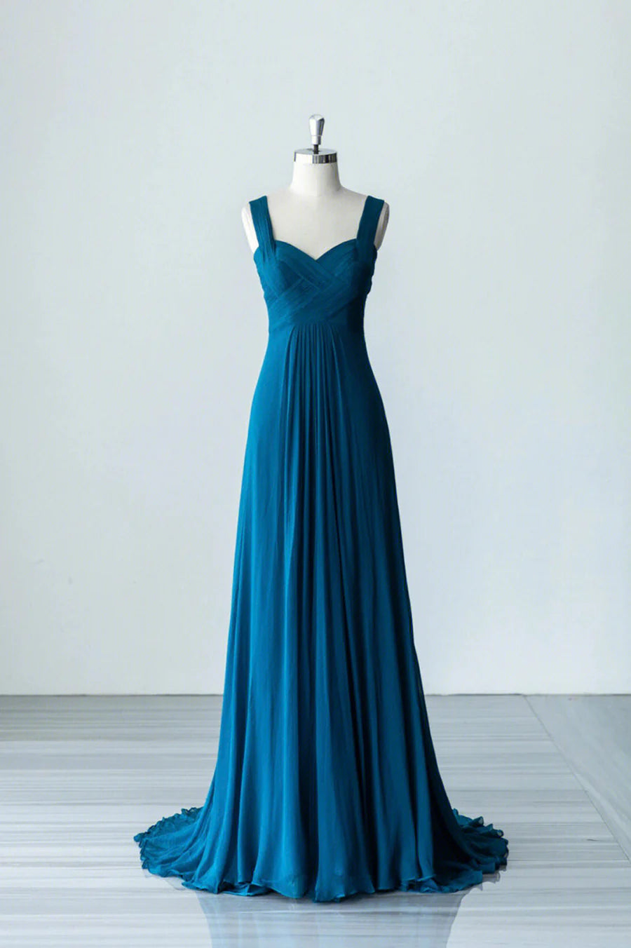 A-Line Blue Chiffon Evening Dress Long Party Dress Sweep/Brush Train Dresses