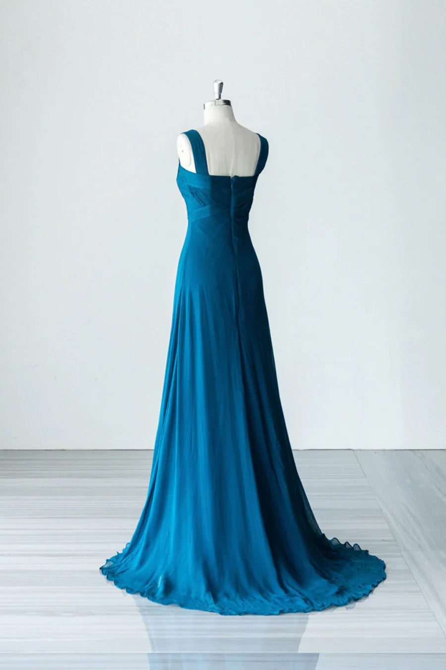 A-Line Blue Chiffon Evening Dress Long Party Dress Sweep/Brush Train Dresses