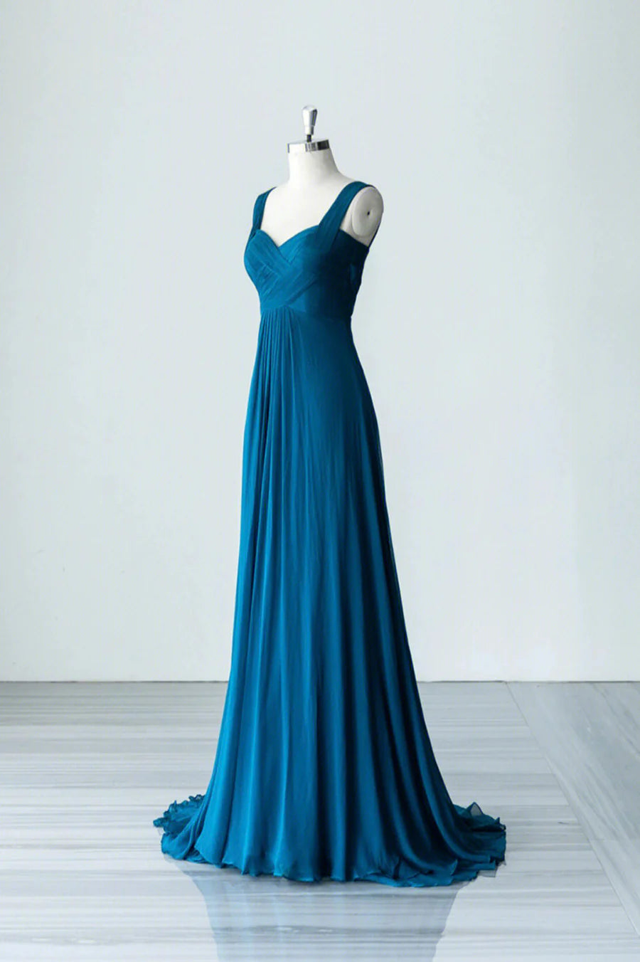 A-Line Blue Chiffon Evening Dress Long Party Dress Sweep/Brush Train Dresses