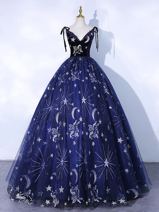 A-Line Tulle Fantastic Tianma Starry Sky Lace Long Elegant Prom Dress