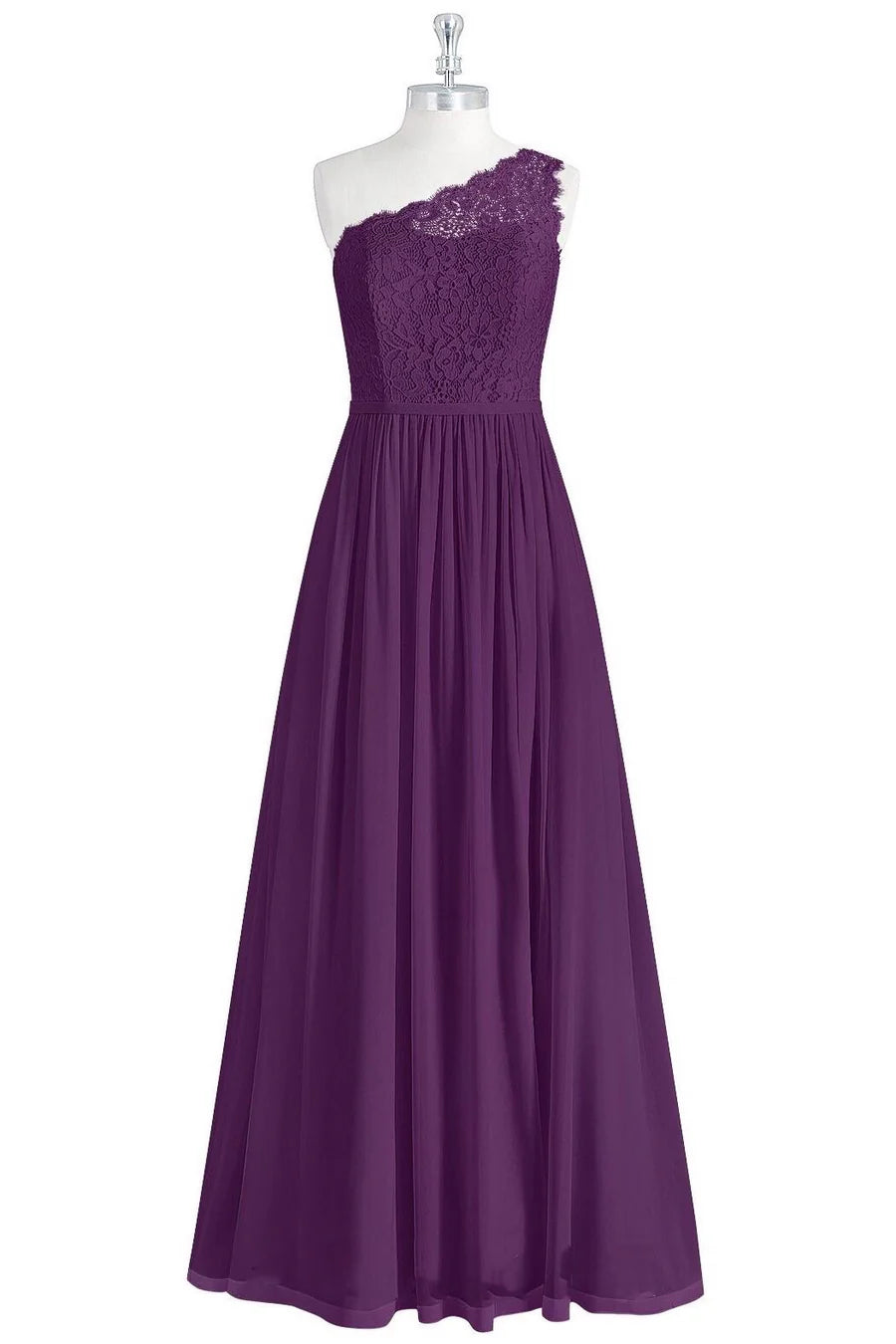 Purple Lace One-Shoulder Sleeveless A-Line Long  Chiffon Bridesmaid Dress with Slit