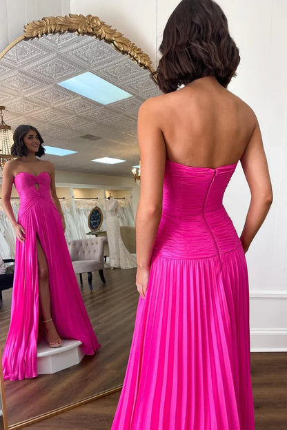 Cute Mermaid Sweetheart Off-the-Shoulder Pink Chiffon Split Fork Long Prom Dress