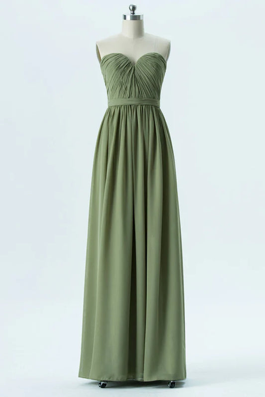 Lime Green Off-the-Shoulder Chiffon Sweetheart Pleats Bridesmaid Dress