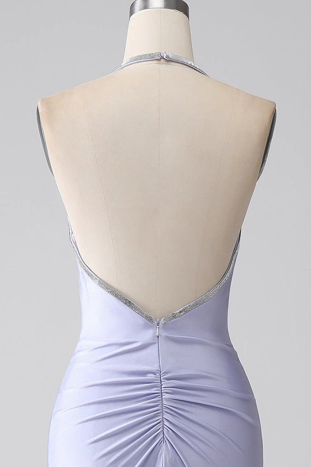 Lilac Mermaid V-Neck Halter Neck Backless Slim-fit Long Prom Dress