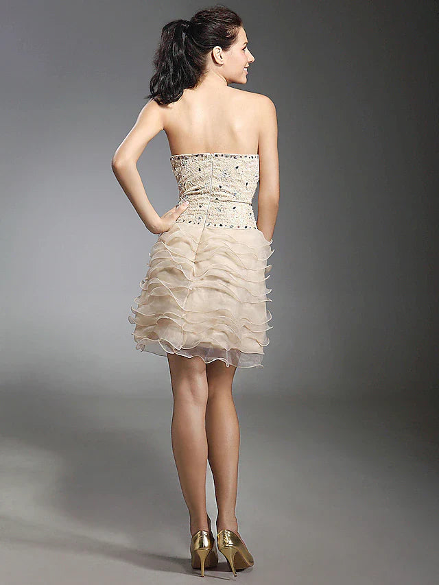 Sheath / Column Dress Holiday Short / Mini Sleeveless Strapless Lace with Lace Beading