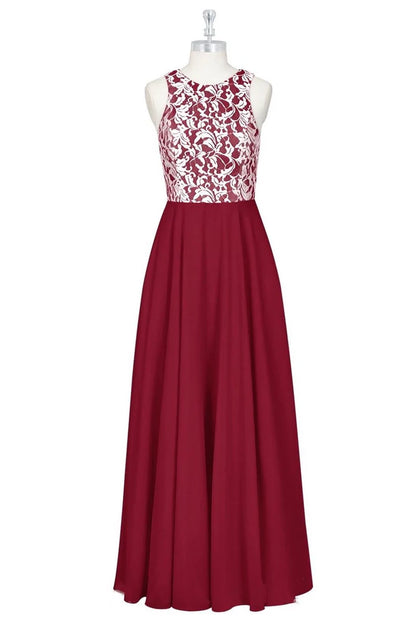 Print Crew Neck Sleeveless A-Line Long Bridesmaid Dress