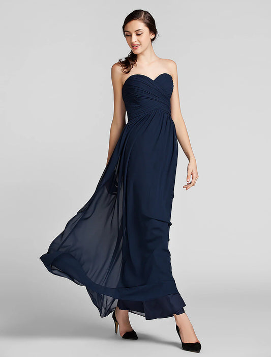 Sheath / Column Bridesmaid Dress Sweetheart Sleeveless Open Back Floor Length Chiffon with Criss Cross / Side Draping