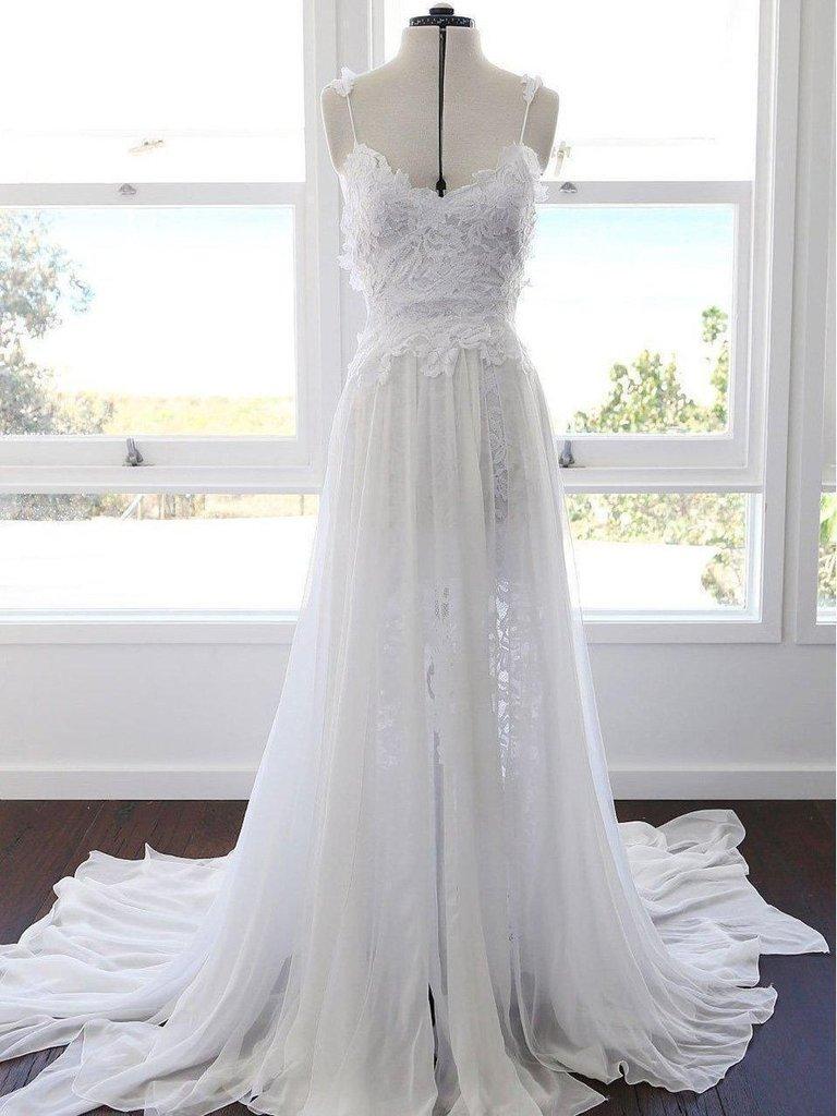 Romantic Sweetheart Chiffon Beach Wedding Dress with Lace