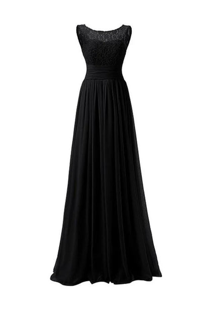 A-Line Strapless Scoop Neck Long Chiffon Bridesmaid Dresses Party Dresses