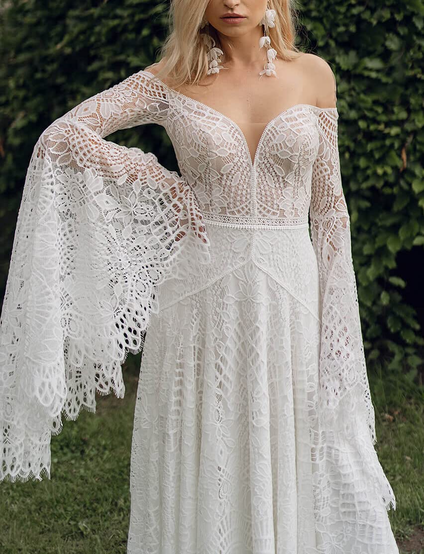 New Pattern Wedding Dress Bohemian for Bride Long Sleeves Plus Size Lace Beach Bridal Gowns Formal Women's Dresses