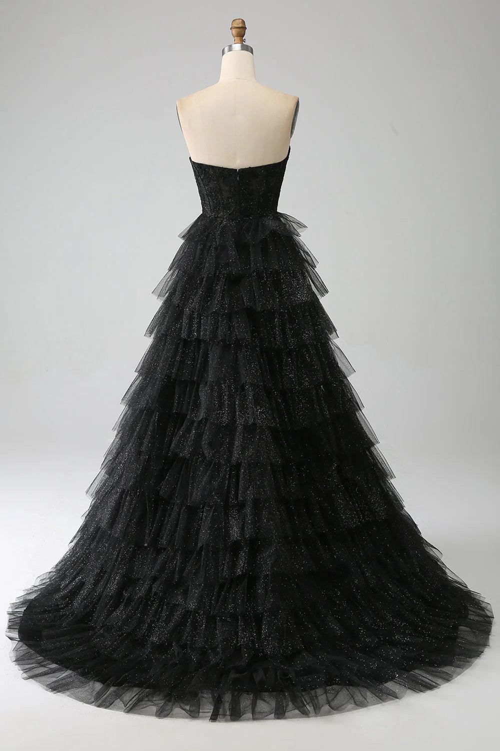 Glitter Sweetheart A-Line Off-the-Shoulder Black Corset Floor-Length Prom Dress with Slit