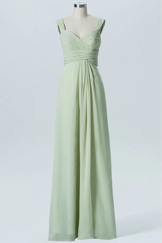 Light Sage Green Square neck Chiffon Banded Waist Bridesmaid Dress