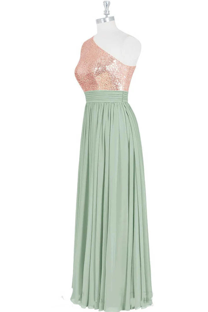 Sequins One-Shoulder Long Bridesmaid Dress