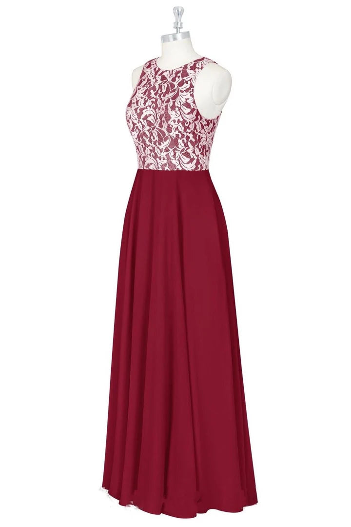 Print Crew Neck Sleeveless A-Line Long Bridesmaid Dress