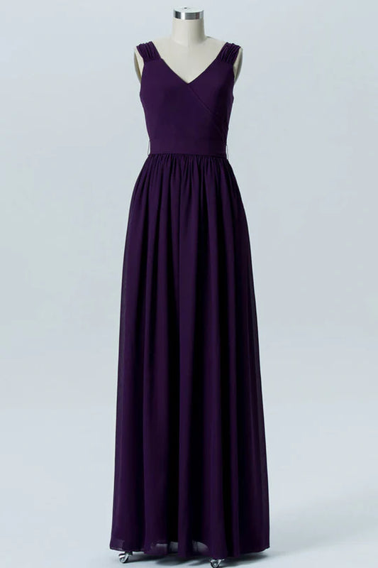 Simple  V-Neck Backless Bridesmaid Dress